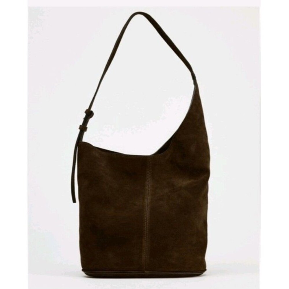 Zara Asumettric Brown Suede Bucket Shoulder Bag